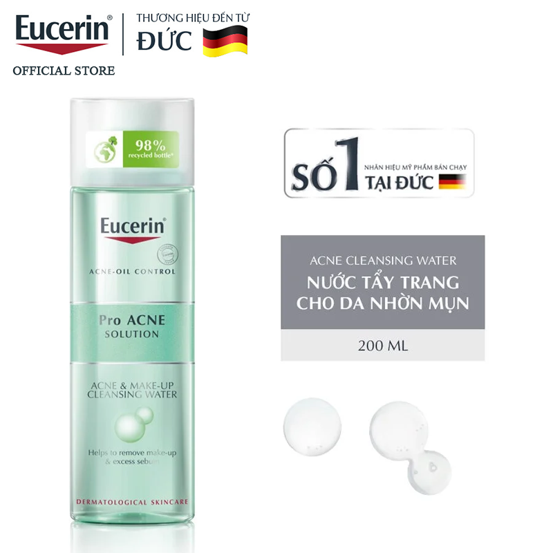 Nước Tẩy Trang Eucerin Làm Sạch Sâu, Hạn Chế Mụn Acne-Oil Control Pro Acne Solution Acne & Make-up Cleansing Water 200ml