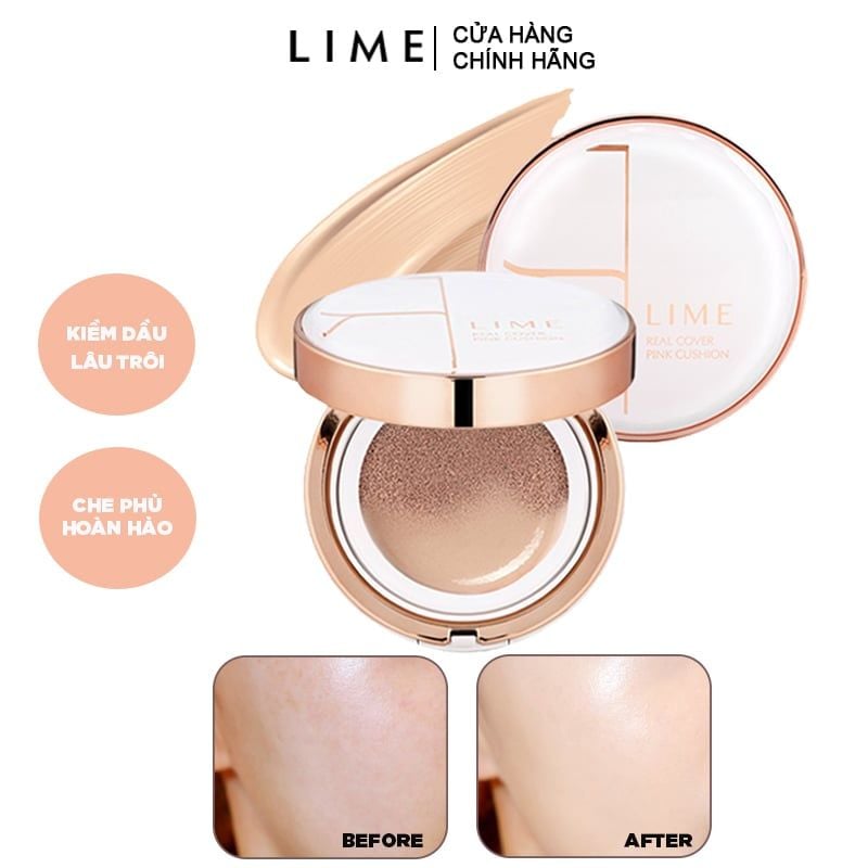 Phấn Nước Kiềm Dầu, Che Phủ Cao LIME Real Cover Pink Cushion SPF 50+/PA+++ 20g