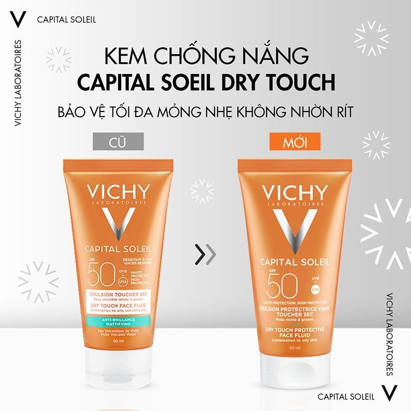 Kem Chống Nắng Cho Da Dầu, Không Nhờn Rít Vichy Ideal Soleil Mattifying Face Fluid Dry Touch SPF50+ 50ml