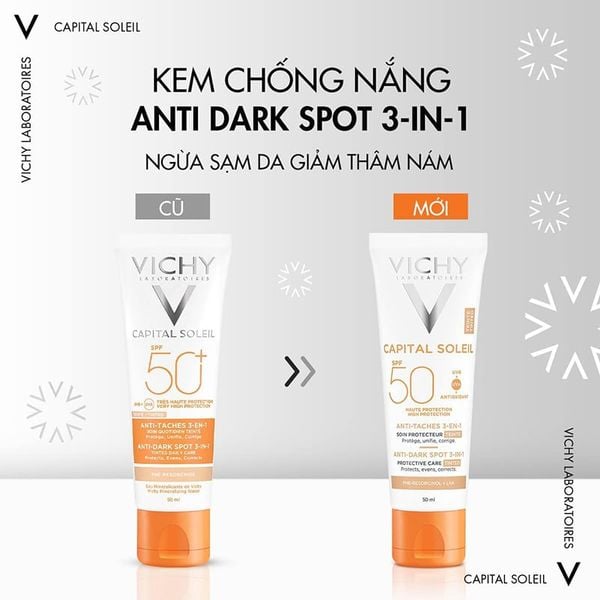  Kem Chống Nắng Vichy Hỗ Trợ Giảm Sạm Da, Giảm Thâm Nám Capital Soleil Anti-Dark Spot 3-In-1 SPF50+ 50ml 