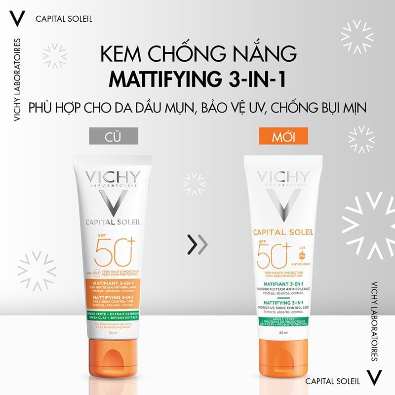 Kem Chống Nắng Vichy Kiềm Dầu Chống Ô Nhiễm Và Bụi Mịn Capital Soleil Mattifying 3-In-1 SPF50+ 50ml