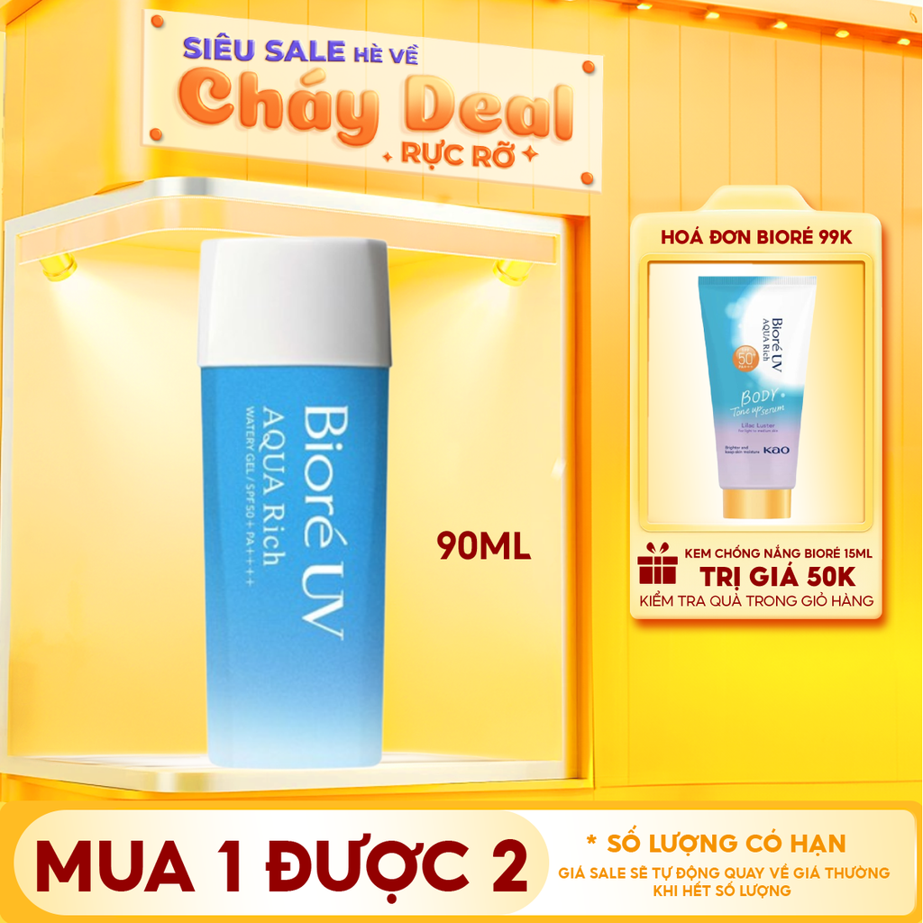Kem Chống Nắng Dạng Gel Bioré Dưỡng Ẩm UV Aqua Rich Watery Gel SPF50+/PA++++ 90ml