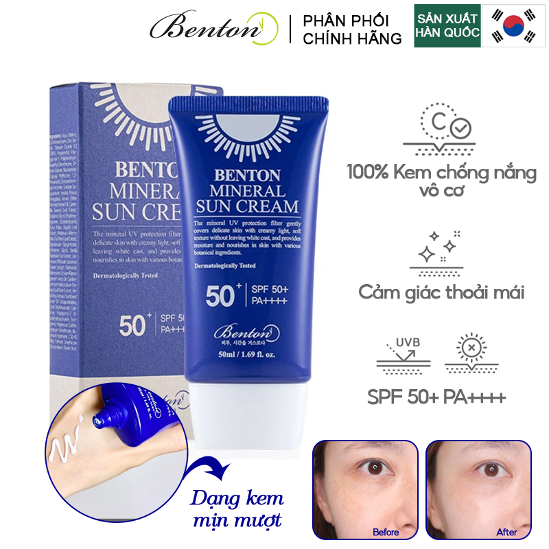 Kem Chống Nắng Vô Cơ BentonDịu Nhẹ Cho Da Mineral Sun Cream SPF50+/PA++++ 50ml