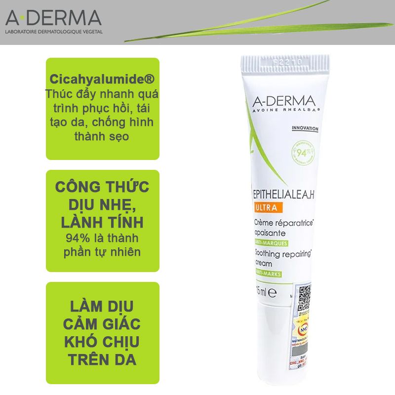 [Mini 15ml] Kem Dưỡng Làm Dịu Da, Dưỡng Ẩm Và Hỗ Trợ Giảm Thâm, Sẹo A-Derma Epitheliale A.H Ultra Soothing Repairing Cream