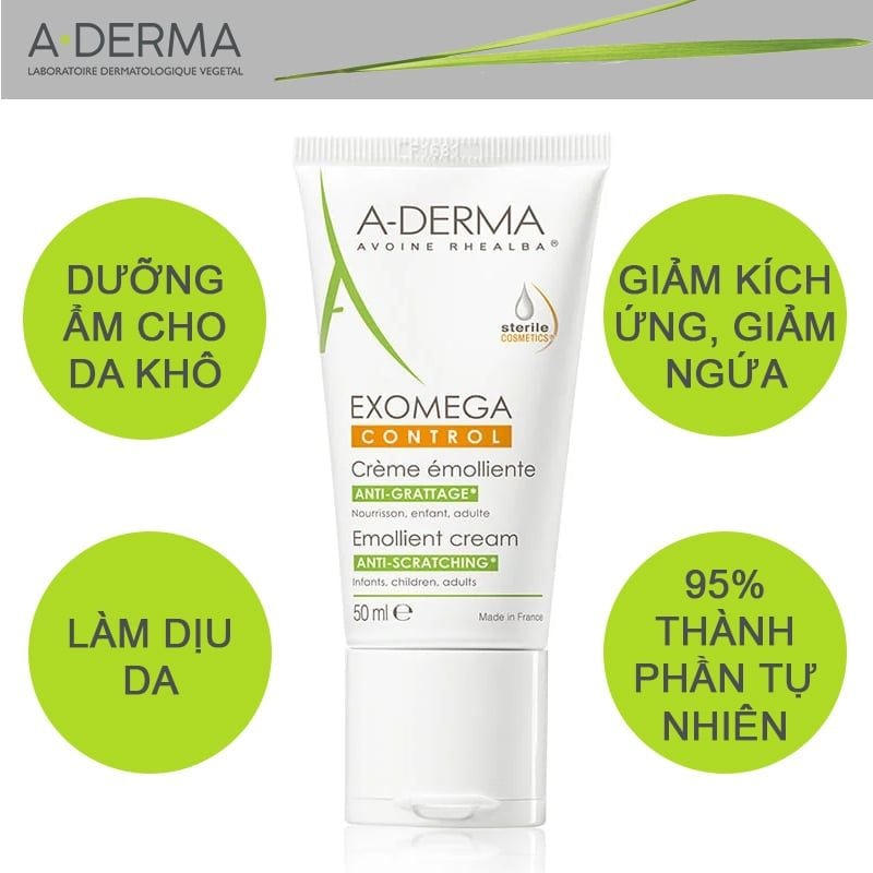 Kem Dưỡng Ẩm A-Derma Chuyên Biệt Dành Cho Da Khô, Viêm Da Cơ Địa Exomega Control Emollient Cream 50ml