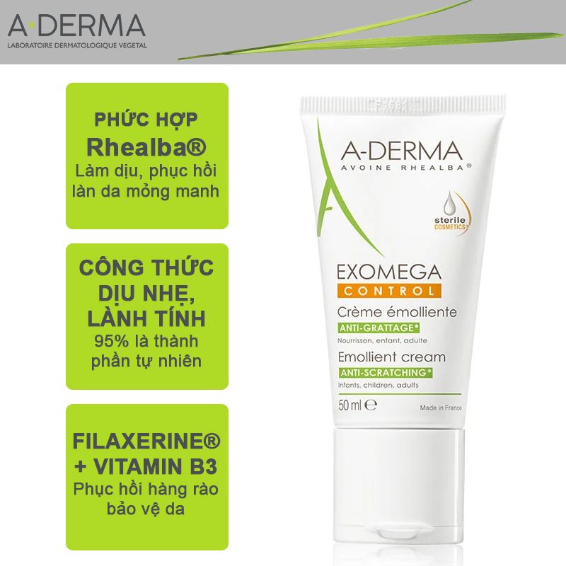 Kem Dưỡng Ẩm Chuyên Biệt Dành Cho Da Khô, Viêm Da Cơ Địa A-Derma Exomega Control Emollient Cream 50ml