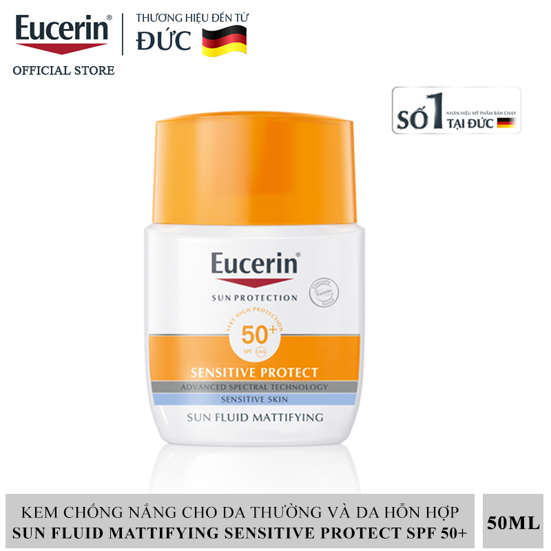 Kem Chống Nắng Eucerin Dành Cho Da Thường Và Da Hỗn Hợp Sun Fluid Mattifying Sensitive Protect SPF 50+ 50ml