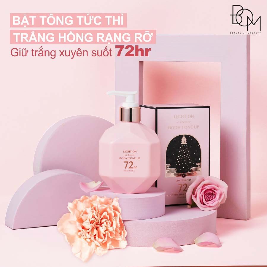 Sữa Dưỡng Thể Nâng Tông 72h Trắng Da, Mềm Mịn B.O.M Light On In Shower Body Tone Up 290ml