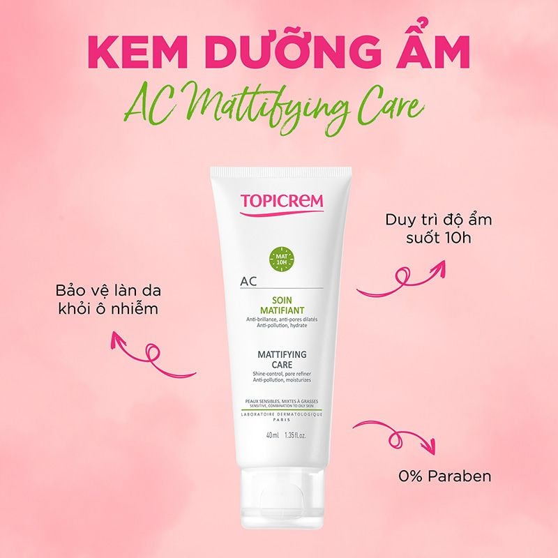 Kem Dưỡng Ẩm, Kiềm Dầu, Giảm Bóng Nhờn Cho Da Mụn Topicrem AC Mattifying Care 40ml