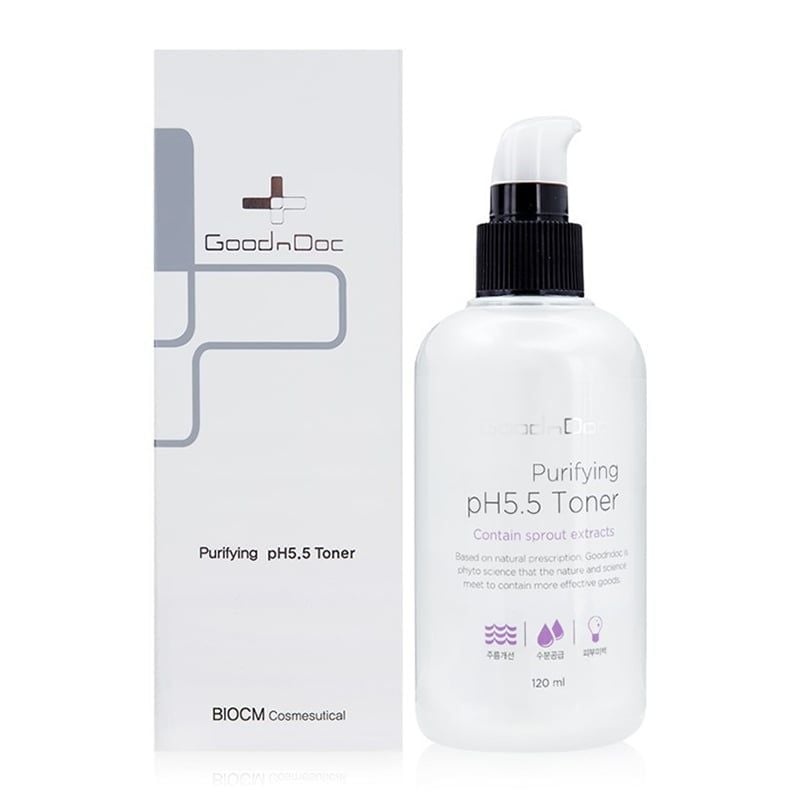 Nước Hoa Hồng Cấp Ẩm, Dưỡng Trắng, Se Khít Lỗ Chân Lông GoodnDoc Purifying pH5.5 Toner 120ml