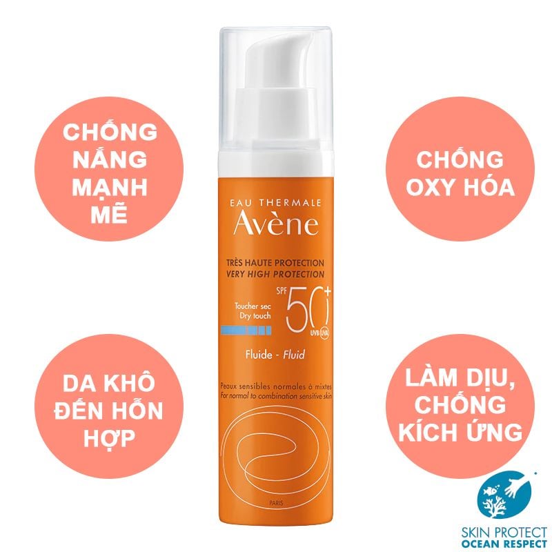 Kem Chống Nắng Avène Dành Cho Da Thường, Da Hỗn Hợp Very High Protection Fluid SPF50+ 50ml