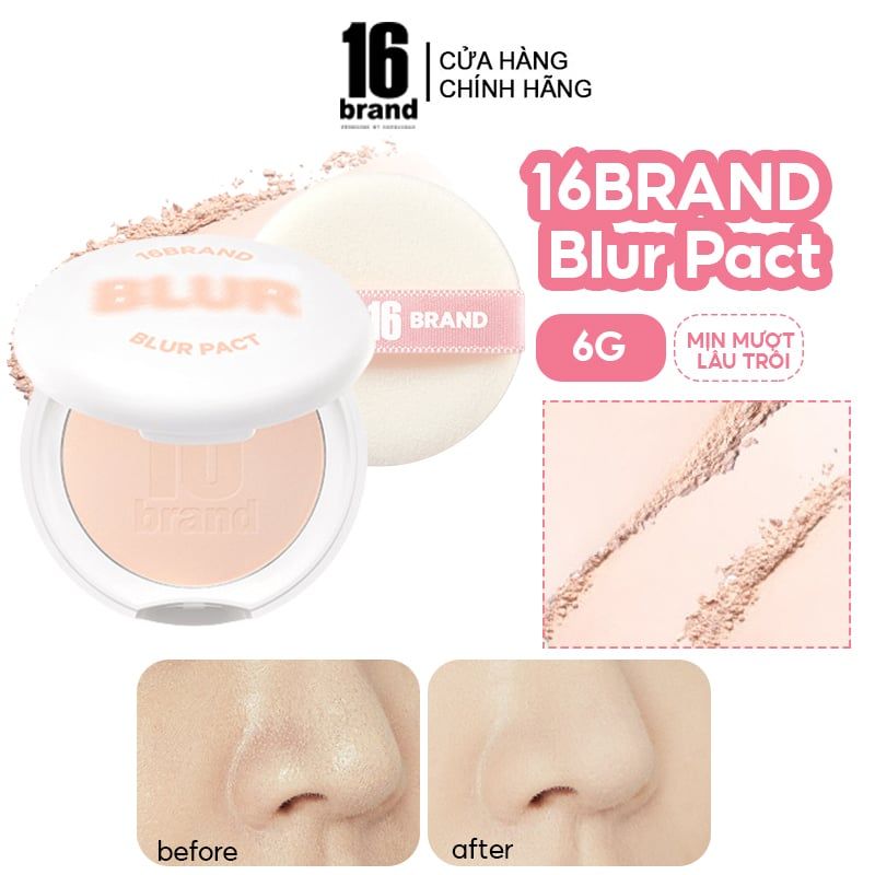 Phấn Phủ Kiềm Dầu, Cho Lớp Nền Mịn Màng 16Brand Blur Pact 6g