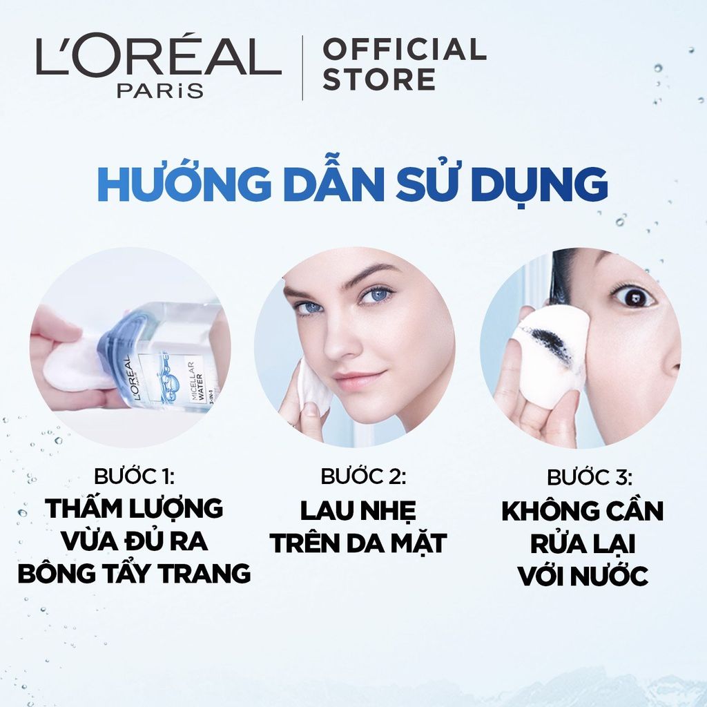 Nước Tẩy Trang L'Oreal Làm Sạch Tươi Mát, Dưỡng Ẩm Cho Da 3-in-1 Micellar Water