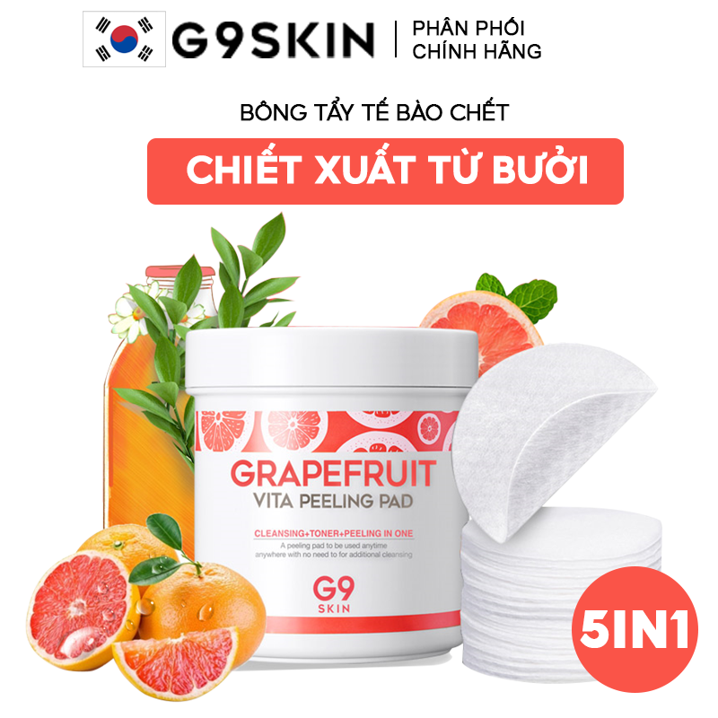 [100 Miếng] Bông Tẩy Tế Bào Chết G9SKIN Chứa Chiết Xuất Từ Bưởi Grapefruit Vita Peeling Pad