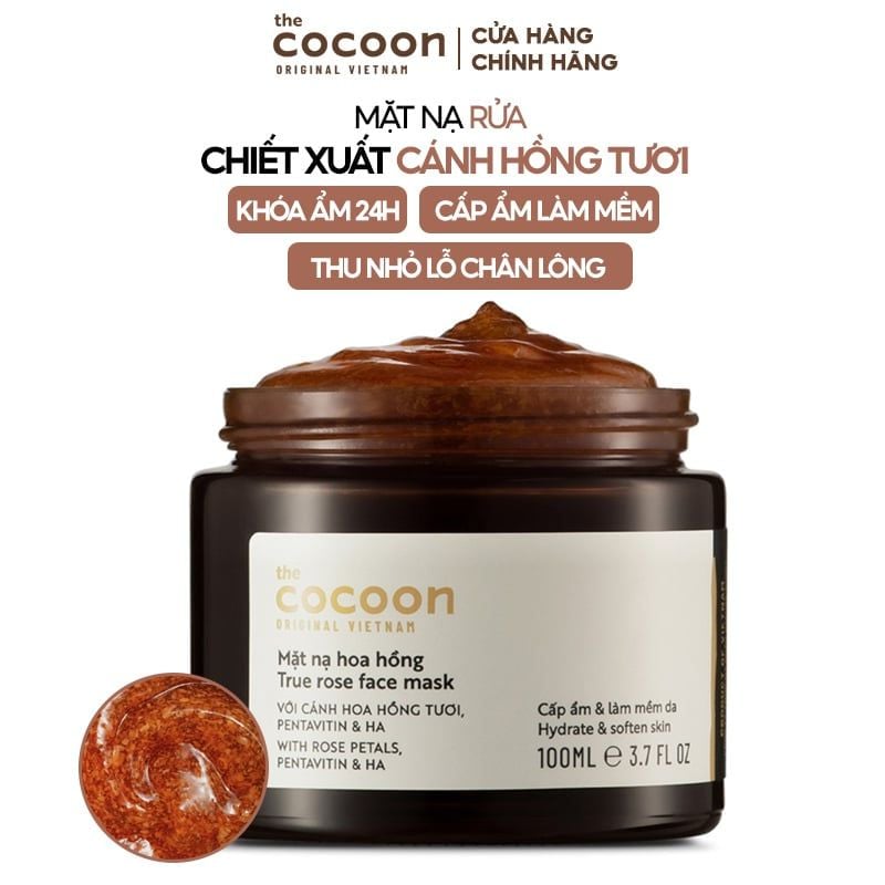 Mặt Nạ Rửa Chiết Xuất Cánh Hoa Hồng Tươi Cocoon True Rose Face Mask