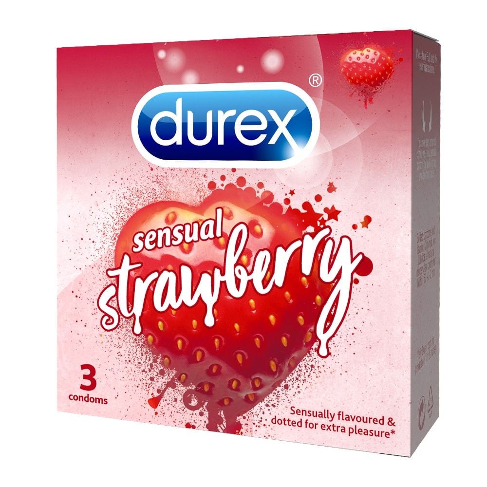 [Hộp 3 Cái] Bao Cao Su Có Hương Durex Condoms - SENSUAL STRAWBERRY (Che tên sản phẩm khi giao hàng)