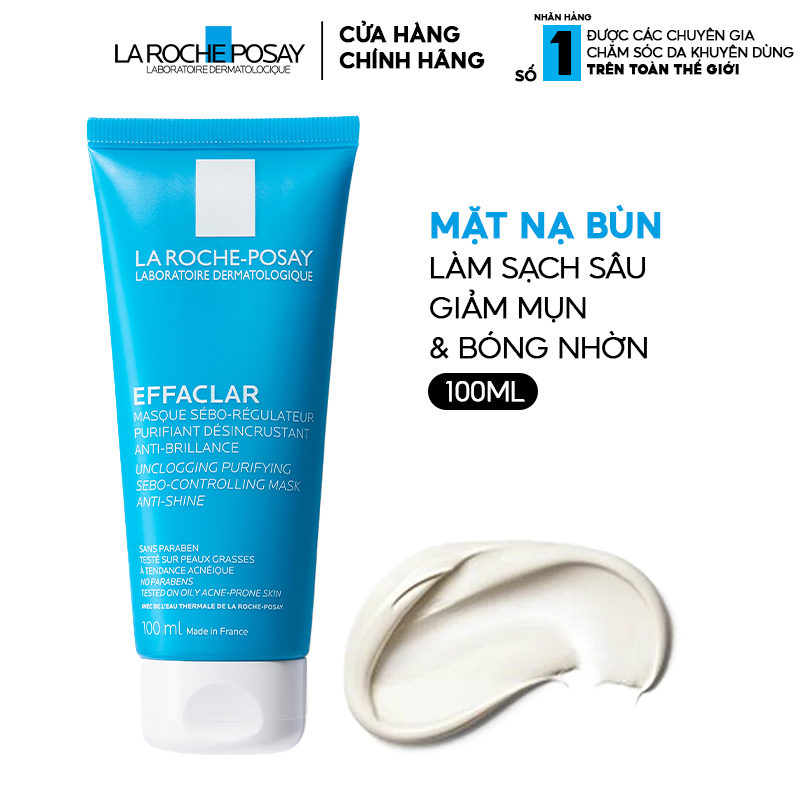 Mặt Nạ Bùn Làm Sạch Sâu, Giảm Mụn & Bóng Nhờn La Roche-Posay Effaclar Unclogging Purifying Sebo-Controlling Mask Anti-Shine 100ml