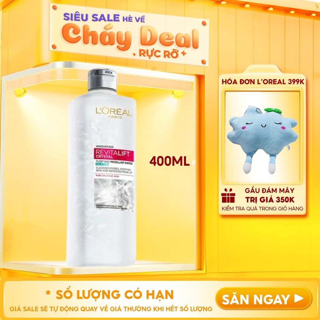 Nước Tẩy Trang L'oreal Làm Sạch Cho Da Dầu Revitalift Crystal Purifying Micellar Water