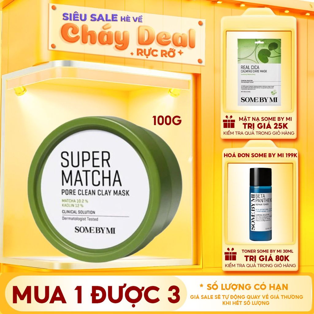 Mặt Nạ Đất Sét Some By Mi Trà Xanh Giúp Làm Sạch, Thu Nhỏ Lỗ Chân Lông Super Matcha Pore Clean Clay Mask 100g