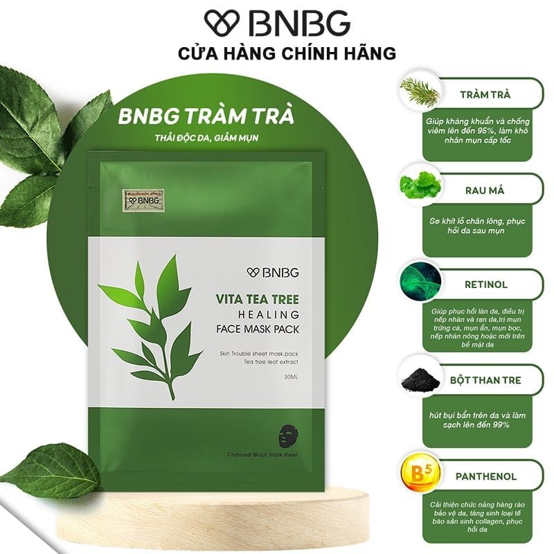 Mặt Nạ Miếng Thải Độc Da, Giảm Mụn Chiết Xuất Tràm Trà BNBG Vita Tea Tree Healing Face Mask Pack 30ml