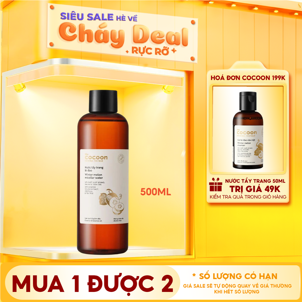 Nước Tẩy Trang Cocoon Bí Đao Thuần Chay Làm Sạch Dịu Nhẹ Winter Melon Micellar Water