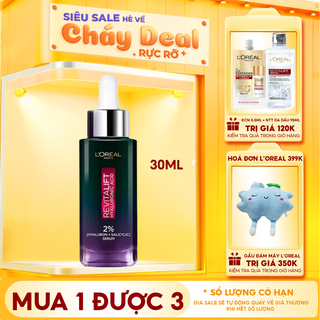 Serum L'Oreal Kiềm Dầu Ban Đêm Niacinamide 2% Revitalift Hyaluronic Acid Oil Control Serum 30ml