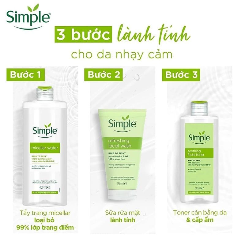 Nước Hoa Hồng Simple Làm Dịu, Cân Bằng Độ Ẩm Soothing Facial Toner 200ml