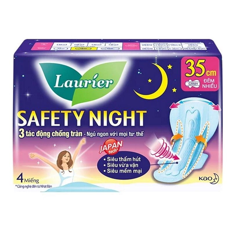 Băng Vệ Sinh Laurier Ban Đêm Nhiều 35cm Safety Night (Che tên sản phẩm khi giao hàng)