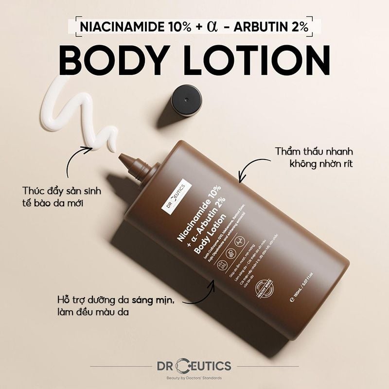 Sữa Dưỡng Thể DrCeutics Hỗ Trợ Dưỡng Trắng Da Niacinamide 10%+ α- Arbutin 2% Body Lotion