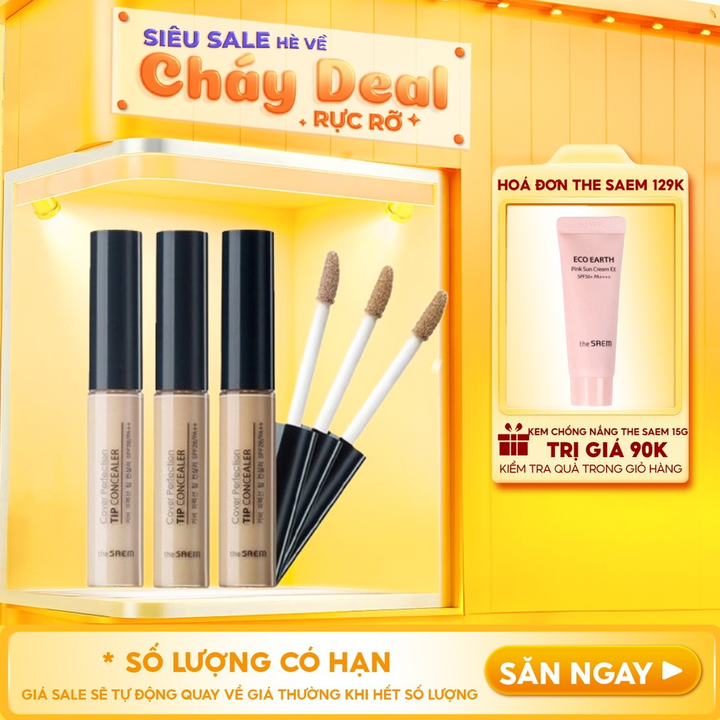 Kem Che Khuyết Điểm The Saem Có Chống Nắng Hàn Quốc Cover Perfection Tip Concealer SPF28/PA++ 6.5g