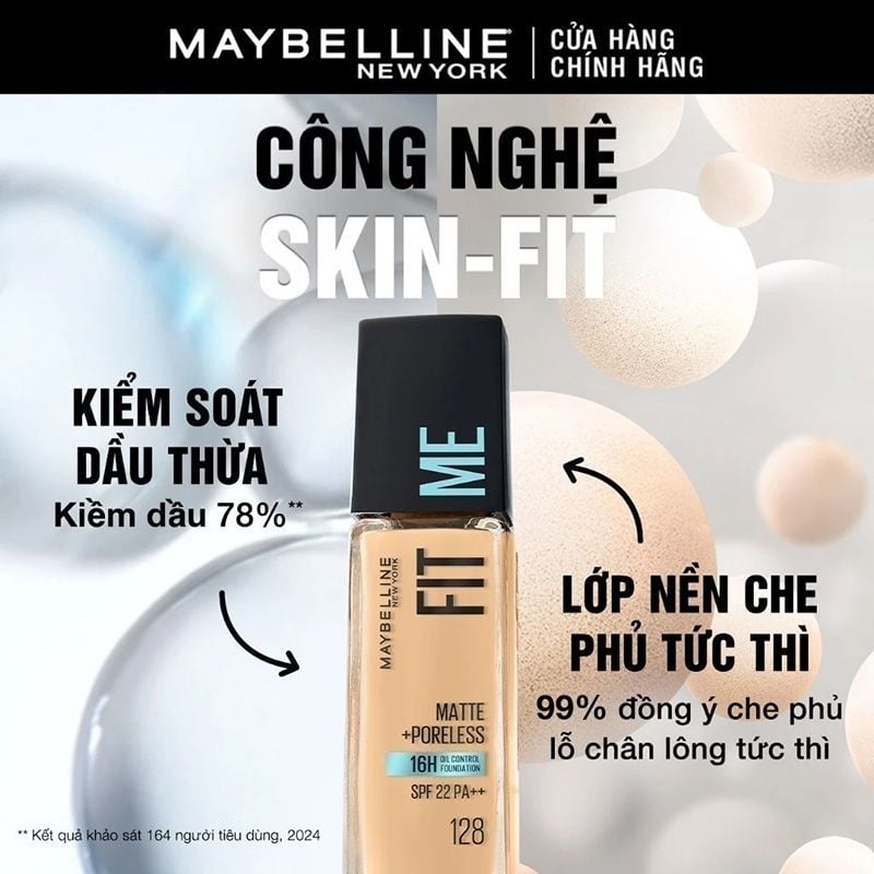 Kem Nền Maybelline Kiềm Dầu, Cho Lớp Nền Mịn Lì Tự Nhiên Fit Me Matte Poreless Foundation 30ml