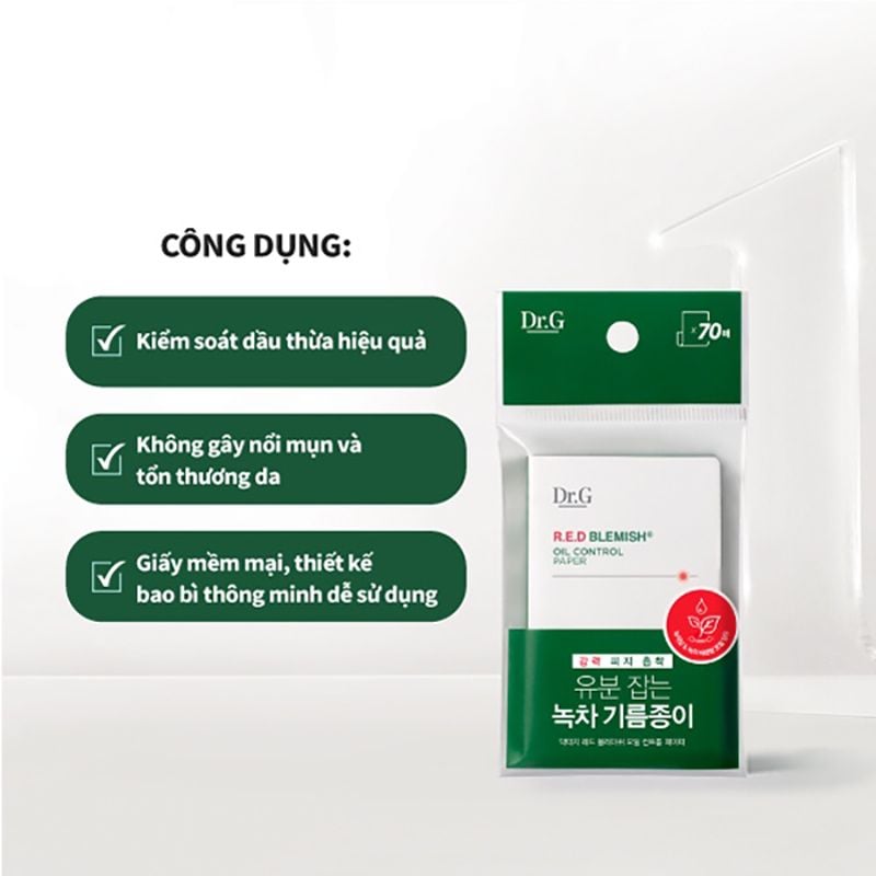 [70 tờ] Giấy Thấm Dầu Kiểm Soát Dầu Nhờn Dành Cho Da Nhạy Cảm Dr.G R.E.D Blemish Oil Control Paper