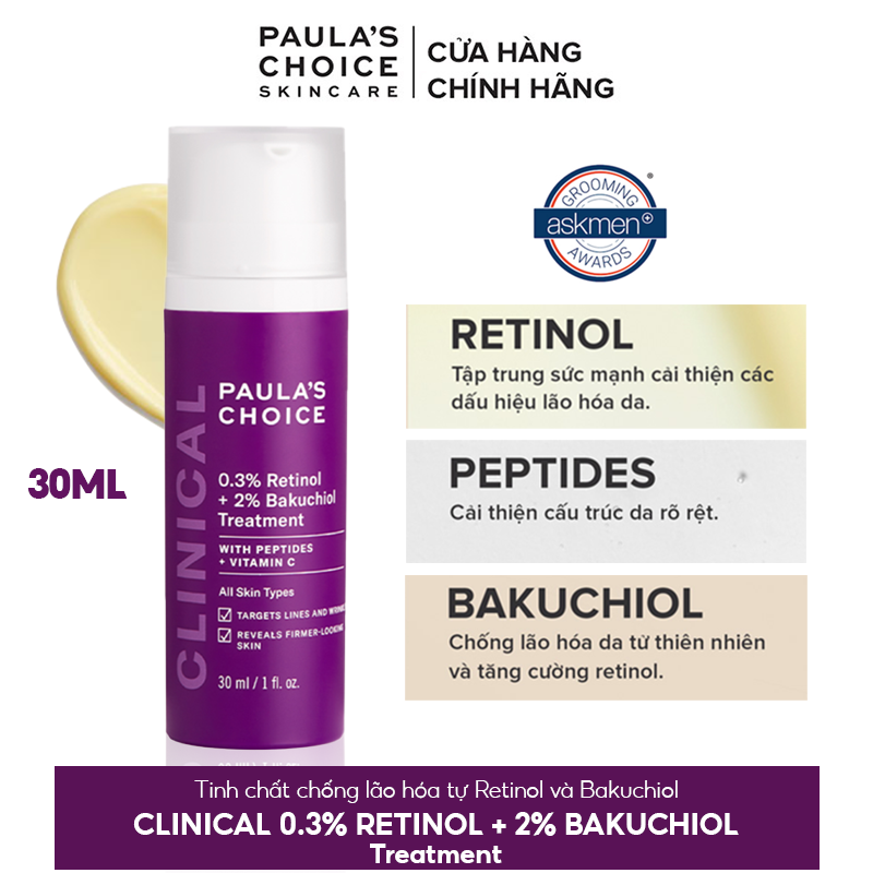 Tinh Chất Ngăn Ngừa Lão Hóa Paula's Choice 0.3% Retinol 2% Bakuchiol Treatment 30ml (date 11/2024)