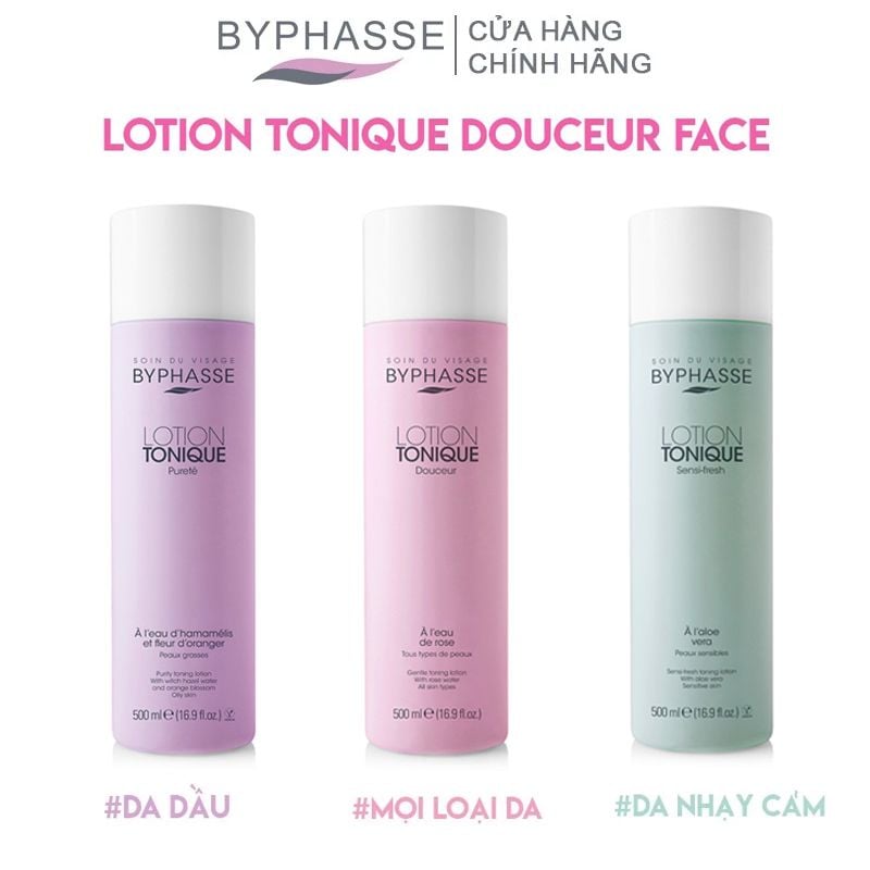 Nước Hoa Hồng Byphasse Làm Sạch Ẩm Mịn Da Lotion Tonique Douceur Face 500ml