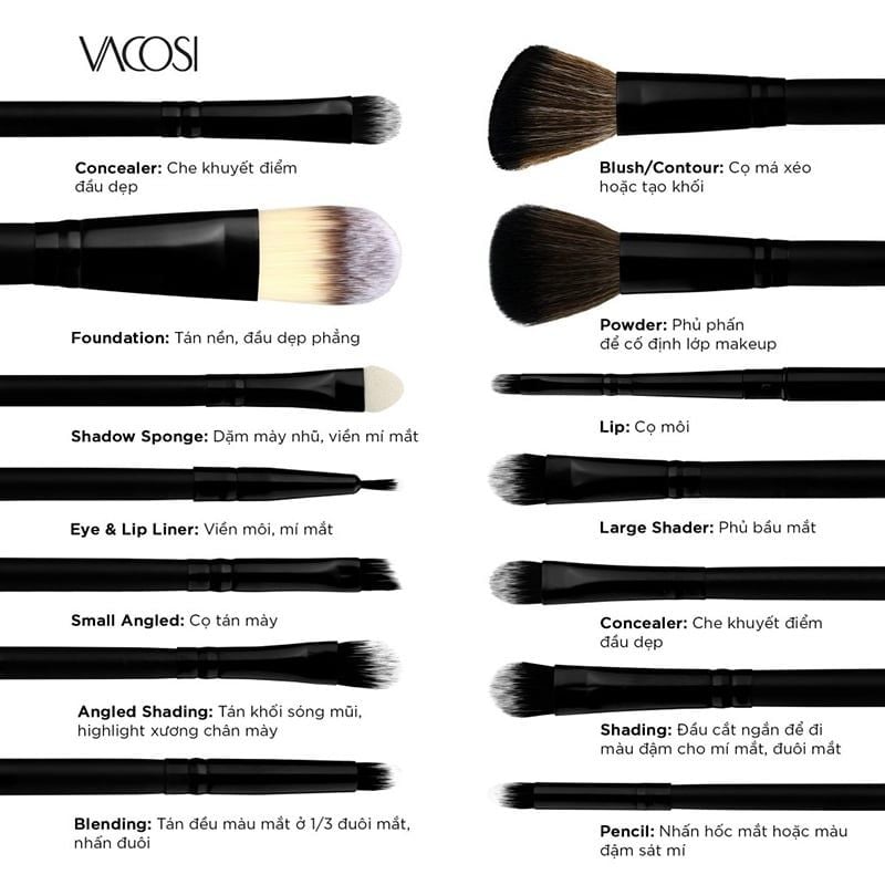 Bộ Cọ Trang Điểm Cá Nhân Vacosi Mars Mission Brush Set 14 Cây & Bóp Da Cam - BC36