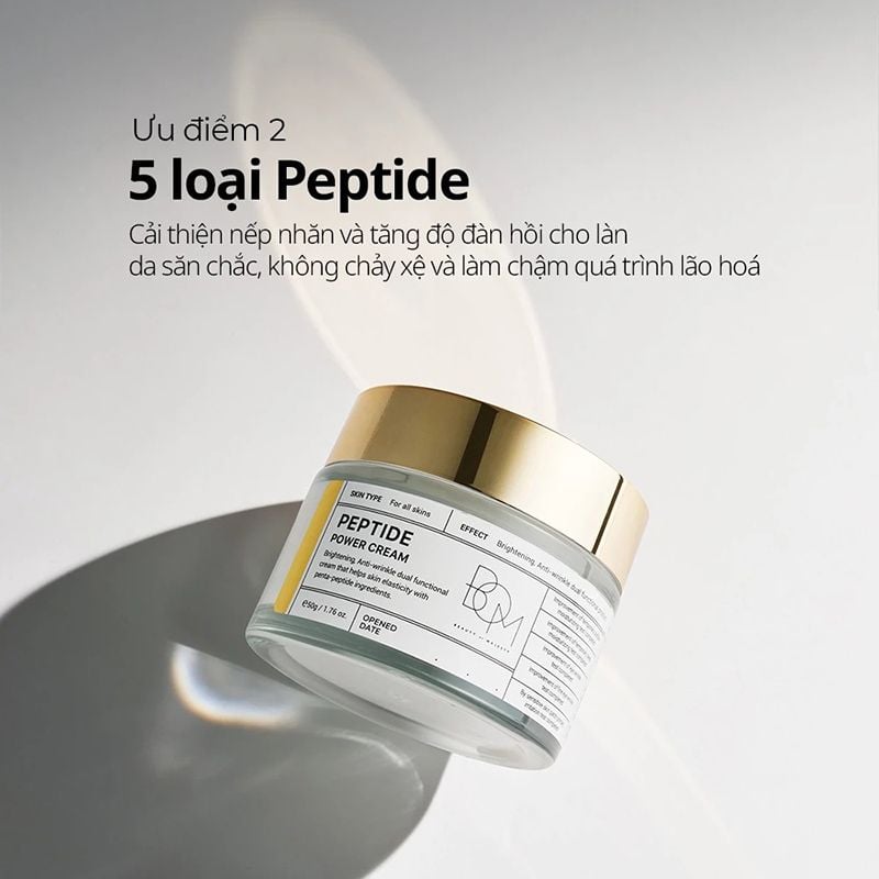 Kem Dưỡng Ẩm B.O.M Hỗ Trợ Sáng Da, Mờ Nếp Nhăn Peptide Power Cream 50g