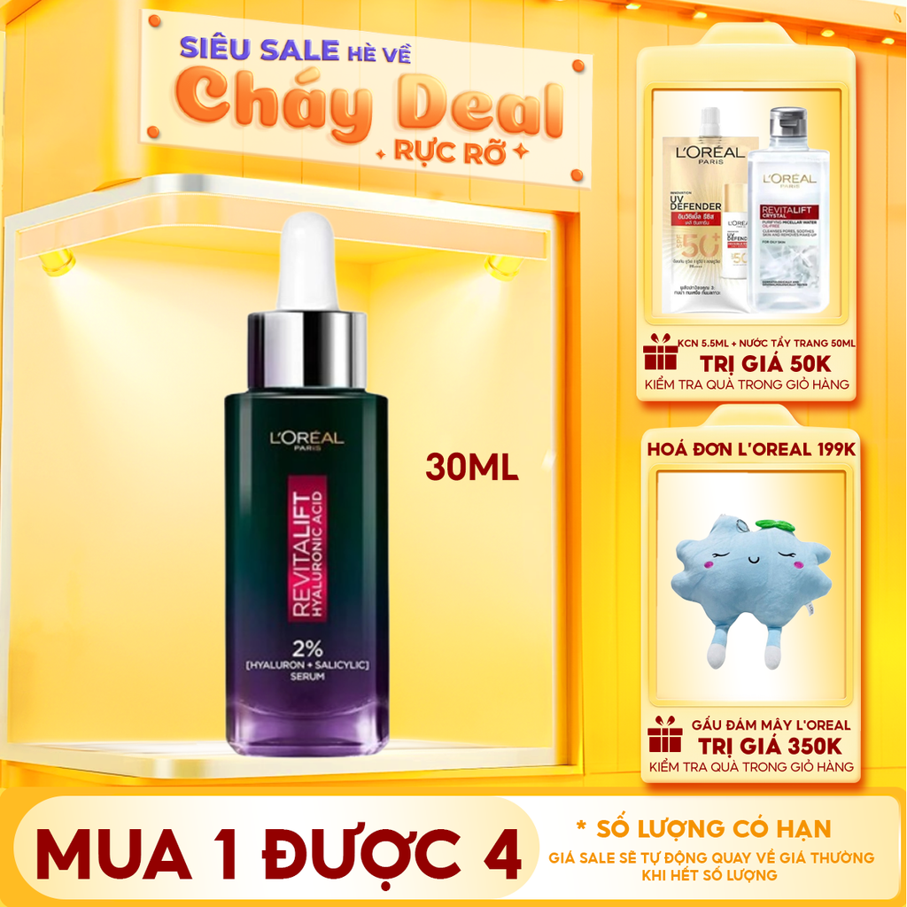 Serum L'Oreal Kiềm Dầu Ban Đêm Niacinamide 2% Revitalift Hyaluronic Acid Oil Control Serum 30ml