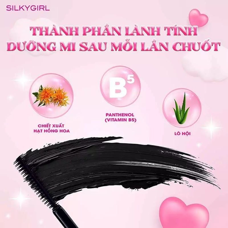 Mascara Làm Dài, Dày Và Cong Mi Silkygirl Lash Squad Serum Waterproof Mascara #01 Intense 4ml