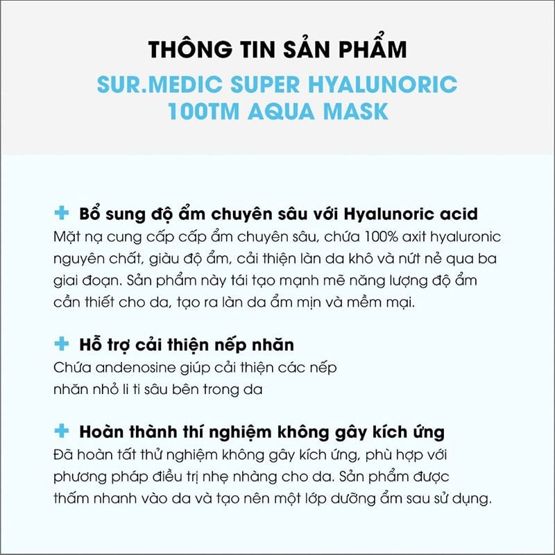 Mặt Nạ Sur.Medic+ Hỗ Trợ Cấp Nước Chuyên Sâu Super Hyaluronic 100™ Aqua Mask 30g