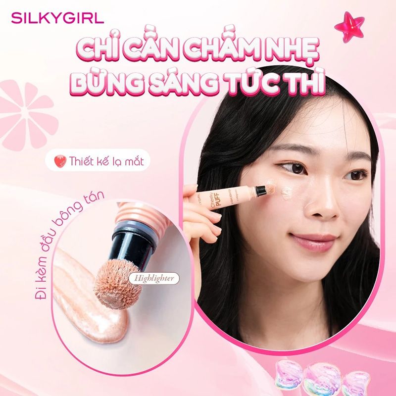 Bắt Sáng Dạng Kem Silkygirl Cheeky Puff Highlighter #01 Magnolia 6ml