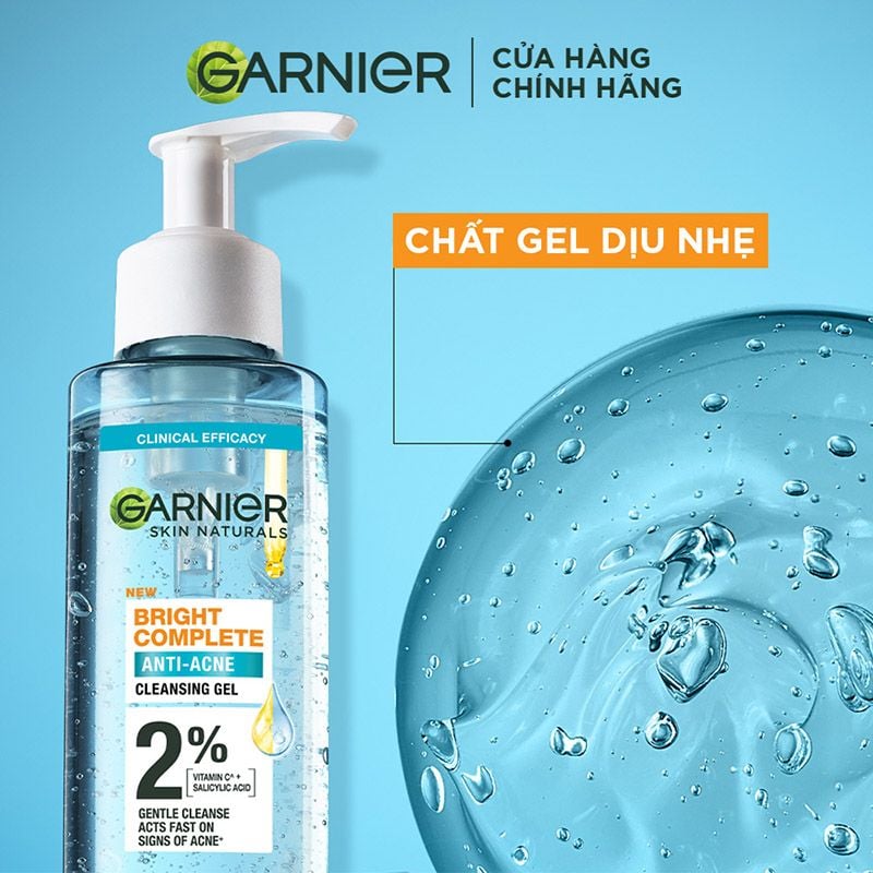 Sữa Rửa Mặt Dạng Gel Garnier Dịu Nhẹ Cho Da Dầu Mụn Skin Naturals Bright Complete Anti-Acne Cleansing Gel 120ml