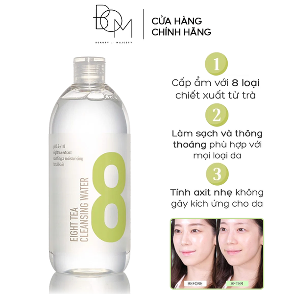  Nước Tẩy Trang B.O.M Chiết Xuất 8 Loại Trà Eight Tea Cleansing Water 500ml 