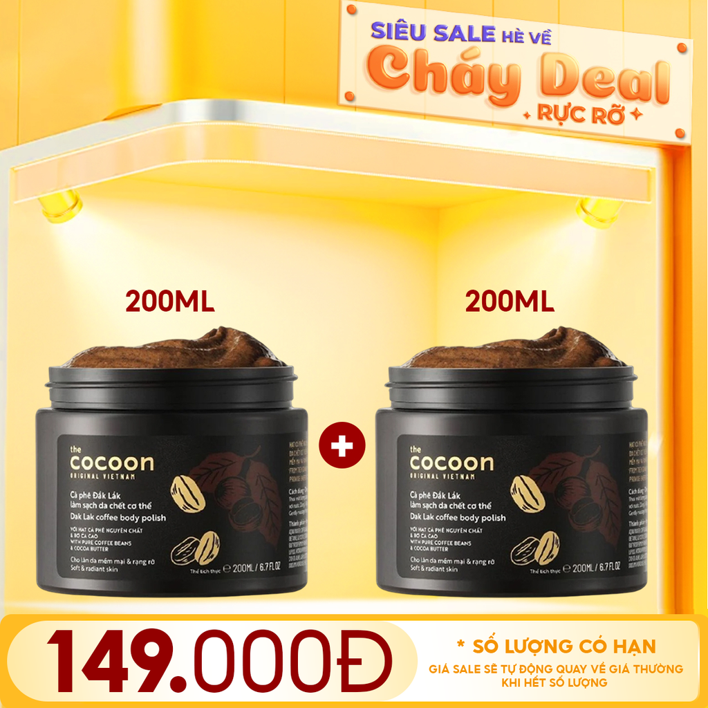 Tẩy Da Chết Body Cocoon Làm Đều Màu Da Và Dưỡng Mịn Da Chiết Xuất Cà Phê Dak Lak, Đường Thốt Nốt An Giang Body Polish