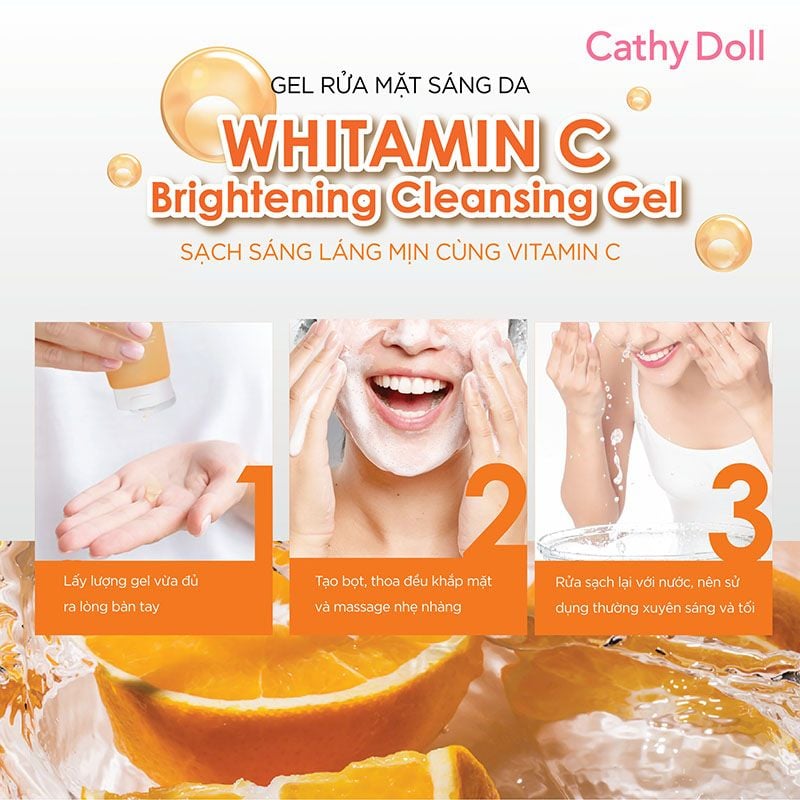 Gel Rửa Mặt Cathy Doll Vitamin C Hỗ Trợ Dưỡng Sáng Da, Mờ Thâm Whitamin C Brightening Cleansing Gel 120ml