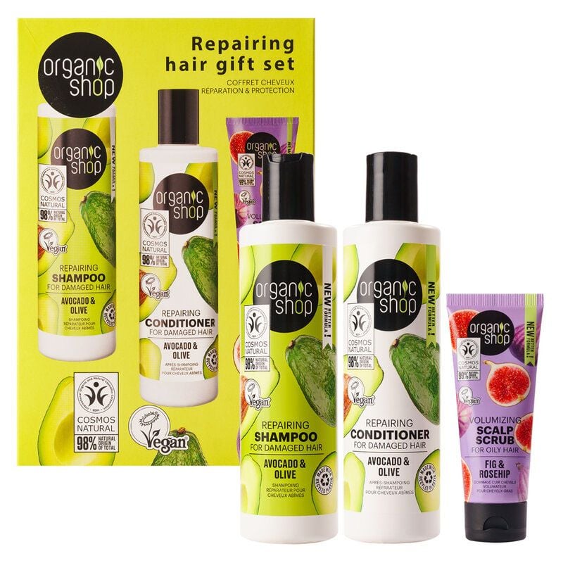 Bộ Sản Phẩm Chăm Sóc Tóc Gội Xả & Tẩy Tế Bào Chết Da Đầu Organic Shop Ngăn Rụng Tóc, Phục Hồi Hư Tổn, Dưỡng Ẩm