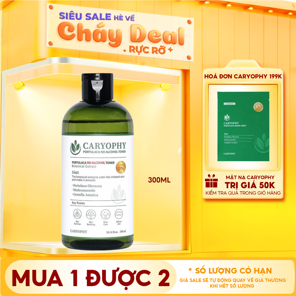 Nước Hoa Hồng Caryophy Chăm Sóc Da Dầu Mụn Portulaca Toner 300ml