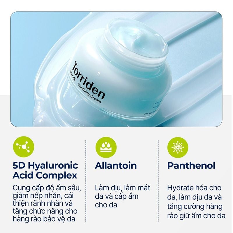Kem Dưỡng Torriden Làm Dịu, Dưỡng Ẩm, Căng Mịn Da Dive-In Low Molecular Hyaluronic Acid Soothing Cream 100ml