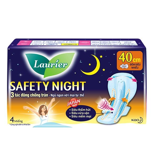 Băng Vệ Sinh Laurier Ban Đêm Siêu Nhiều 40cm Safety Night 40cm - 4 Miếng (Che tên sản phẩm khi giao hàng)