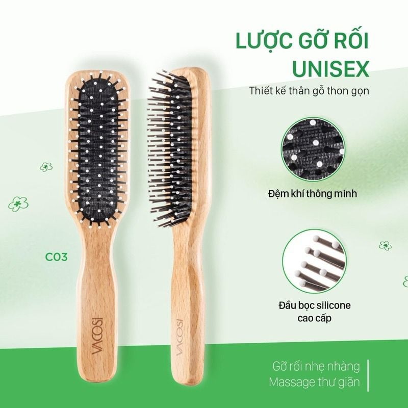 Lược Gỗ Tạo Kiểu, Chải Tóc Suôn Mượt Vacosi Styling Hairbrush