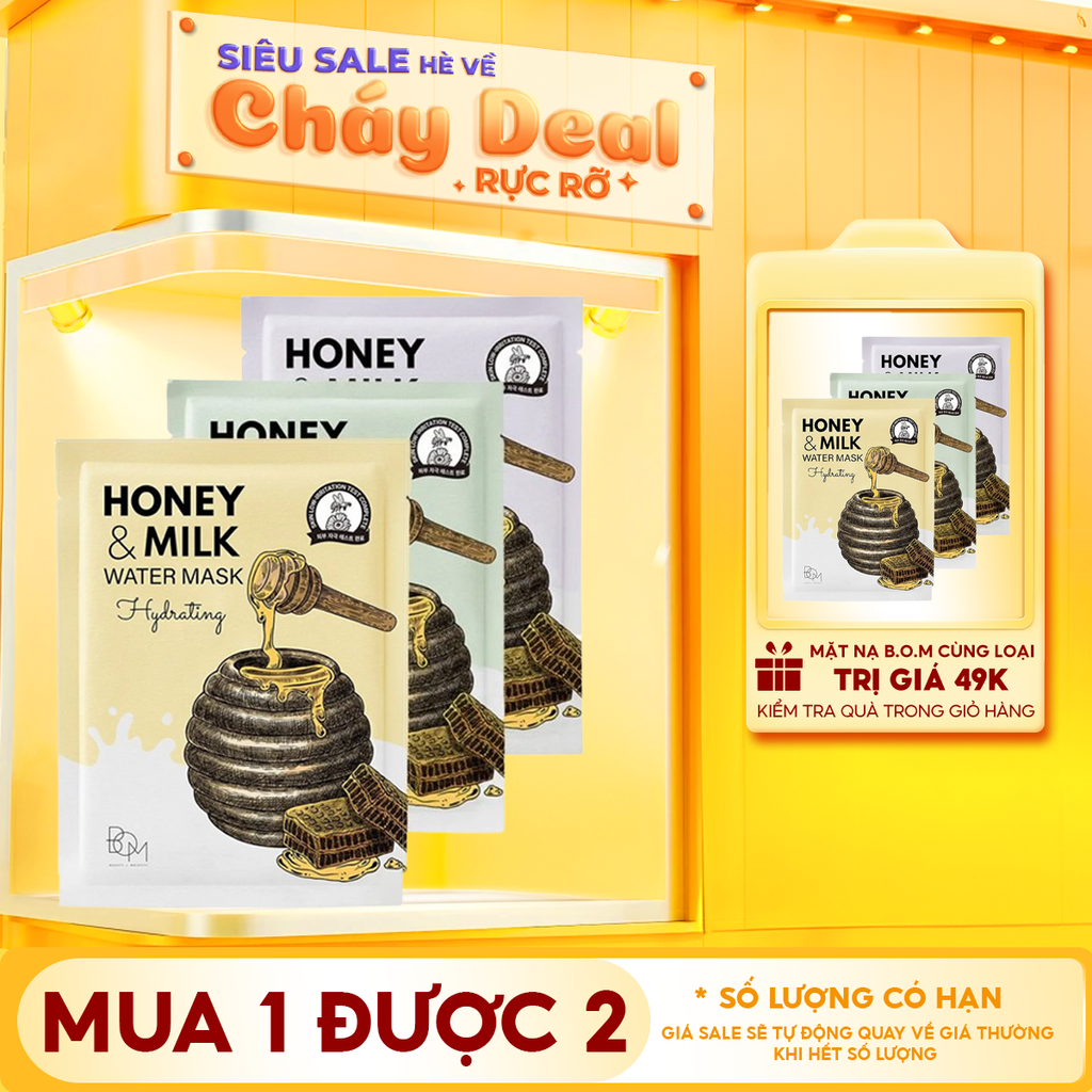 Mặt Nạ Dưỡng Ẩm, Làm Sáng, Làm Dịu Da B.O.M Honey And Milk Mask 25g